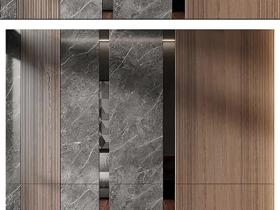 Modern Sofa Backdrop Wall Design With Marble Panels And Wooden Accents 3d model