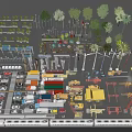 Comprehensive Road Infrastructure With Vehicles Cranes Street Lights Trees And Traffic Signs