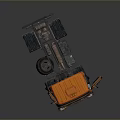 Orange Truck Chassis With Cab And Large Wheels On Dark Background