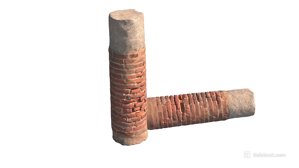 Stone And Red Brick Columns With Solid Stone Bases And Tops 3d model 
