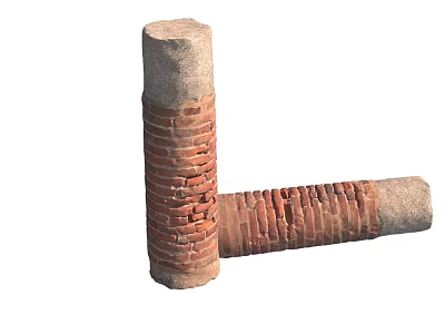 Stone And Red Brick Columns With Solid Stone Bases And Tops 3d model