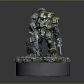 Game Movie Character Sci Fi Mecha Warrior In Metallic Armor With Weapons On Rocky Flaming Base