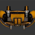 Futuristic Orange And Black Armored Backpack With Mechanical Structure And Reflective Surface Design