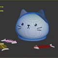 Cute Cat Shaped Decorative Ornament Set With Fishbone Decorations For Home 3d model