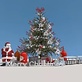Festive Christmas Scene With Decorated Tree Santa Claus Gifts Red Berries And Snowflakes