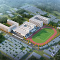 Modern School Buildings Campus View With Classroom Structures Green Sports Field And Surrounding Trees
