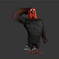 Cartoon Turkey Character With Red Head Black Feathers Raised Wing And Red Feet
