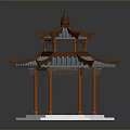 Chinese Traditional Pavilion With Multi Tiered Blue Roof Red Brown Eaves And White Hexagonal Base
