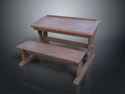 Classic Wooden Desk With Matching Bench And Solid Wood Structure Design 3d model