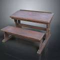 Classic Wooden Desk With Matching Bench And Solid Wood Structure Design 3d model