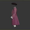 Elegant Historical Costume With Pink Coat White Pants Gold Buttons And Black Hat