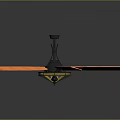 Modern Ceiling Fan With Orange Wooden Blades And Black Motor Housing