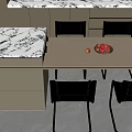 Modern Dining Table Set With Marble Top Black Chairs And Beige Cabinet 3d model