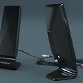 Lenovo Black Desktop Speakers With Audio Cables And Modern Design