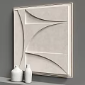 Modern Geometric Relief Wall Decor with Curved Patterns and White Vases 3d model