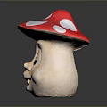 Cute Food Mushroom with Red Cap White Spots Smiling Face Round Eyes and Curved Mouth