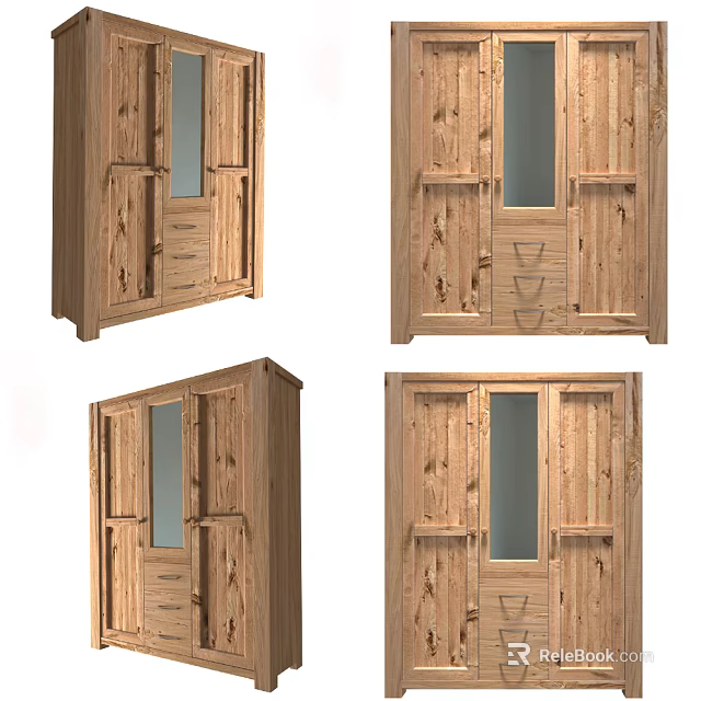 Wooden Kitchen Cabinets With Glass Doors And Drawers Modern Design For Home 3d model 