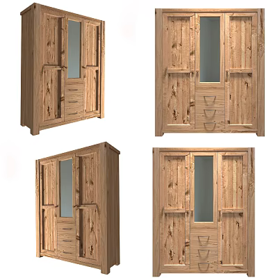 Wooden Kitchen Cabinets With Glass Doors And Drawers Modern Design For Home 3d model