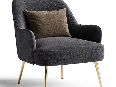 Dark Gray Fabric Accent Chair With Brown Cushion And Golden Metal Legs Modern Design 3d model