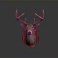 Decorative Deer Head Mount With Golden Antlers On Wooden Shield Base