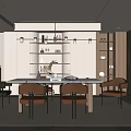 Elegant Modern Dining Room Interior With Dining Table Chairs Pendant Lights And Display Shelves