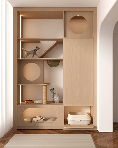 Wooden Cat Tree With Multi Level Shelves And Cat Perches For Feline Play 3d model