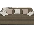 Brown Double Sofa With Multiple Beige Light Brown Pillows And Cozy Blanket 3d model