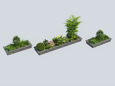 Decorative Garden Planters With Various Green Plants Colorful Flowers And Different Sizes 3d model