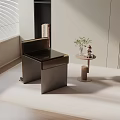 Modern Leisure Chair With Window Blinds Bookshelf Small Side Table And Green Plant Decor