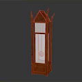 Tall Red Storage Cabinet With Glass Door And Decorative Ornate Top Design