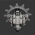 Mechanical Creature Character Standing On Gear Shaped Metallic Base With Armor