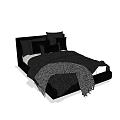Black and White Double Bed With Multiple Pillows Soft Throw Blanket And Modern Headboard 3d model