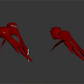 Four Red Cloak Shaped Decorative Items Floating On White Surface