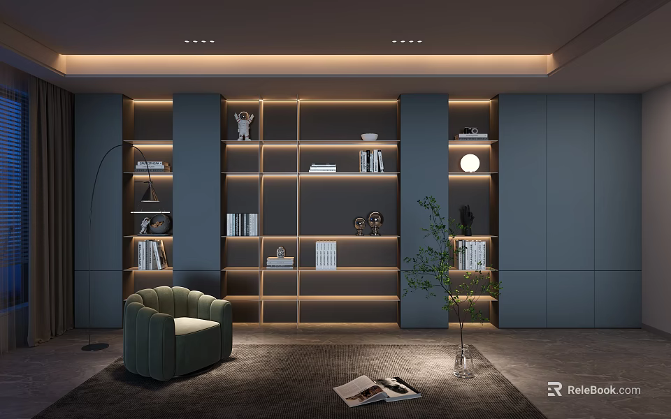 Modern Walk In Closet Interior With Built In Shelves And Lighting 3d model 