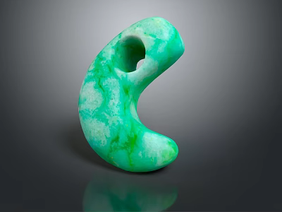 Unique Green Marbled Jade Crescent Shaped Jewelry Pendant With Natural Texture 3d model