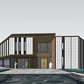 Modern Sales Office Building With Landscaped Garden Water Pools And Glass Facade