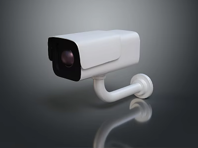 White Desktop Computer Camera With Black Lens Mounted Stand And Dark Surface Design 3d model