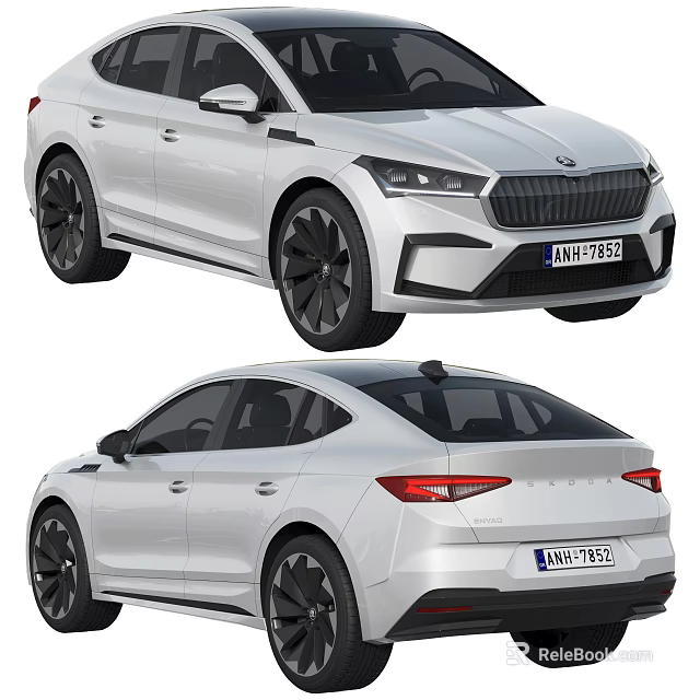 Silver Skoda Car Front And Rear Views 3d model 