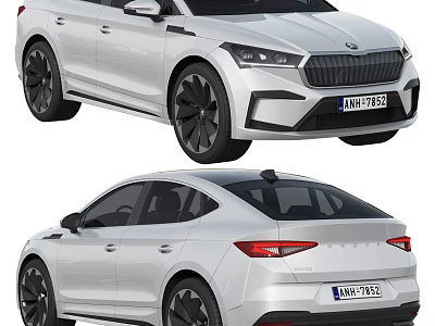Silver Skoda Car Front And Rear Views 3d model