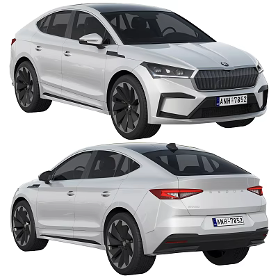 Silver Skoda Car Front And Rear Views 3d model