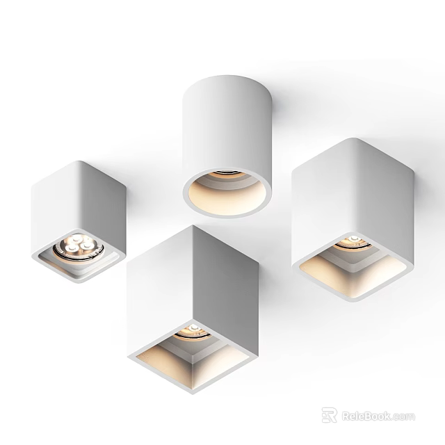 White Modern Downlights and Spotlights with Different Shapes and LED Lighting 3d model 