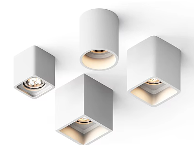 White Modern Downlights and Spotlights with Different Shapes and LED Lighting 3d model