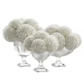 Elegant Decorative Ornament Set With White Spherical Balls In Clear Glass Vases