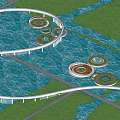 Waterfront Landscape Design With Curved Walkways Circular Green Platforms And Water Areas
