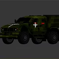 Green Camouflage Military Transport Truck with Large Wheels and Cross Marking