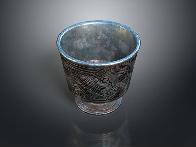 Intricate Carved Silver Cup With Traditional Sculptural Patterns And Artistic Designs 3d model