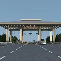 Yinshui Toll Station With Pavilion Roof And Vehicles On Road