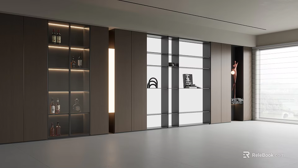 Elegant Modern Display Cabinet With Glass Doors Built-in Lighting And Decor Items 3d model 