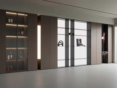 Elegant Modern Display Cabinet With Glass Doors Built-in Lighting And Decor Items 3d model