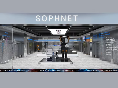 SOPHNET Clothing Store Interior With Glass Front Display Mannequins And Modern Lighting 3d model